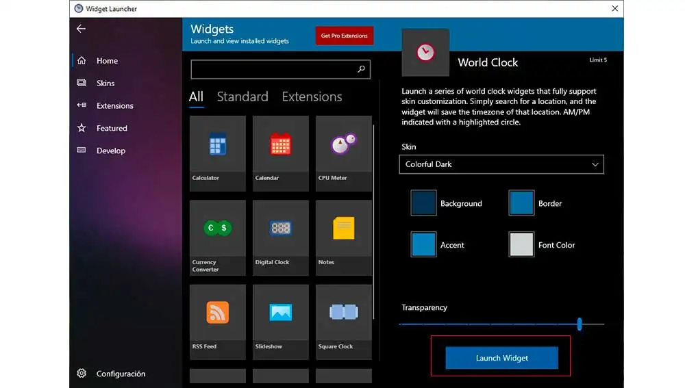 Situando widgets en el escritorio de Windows 10