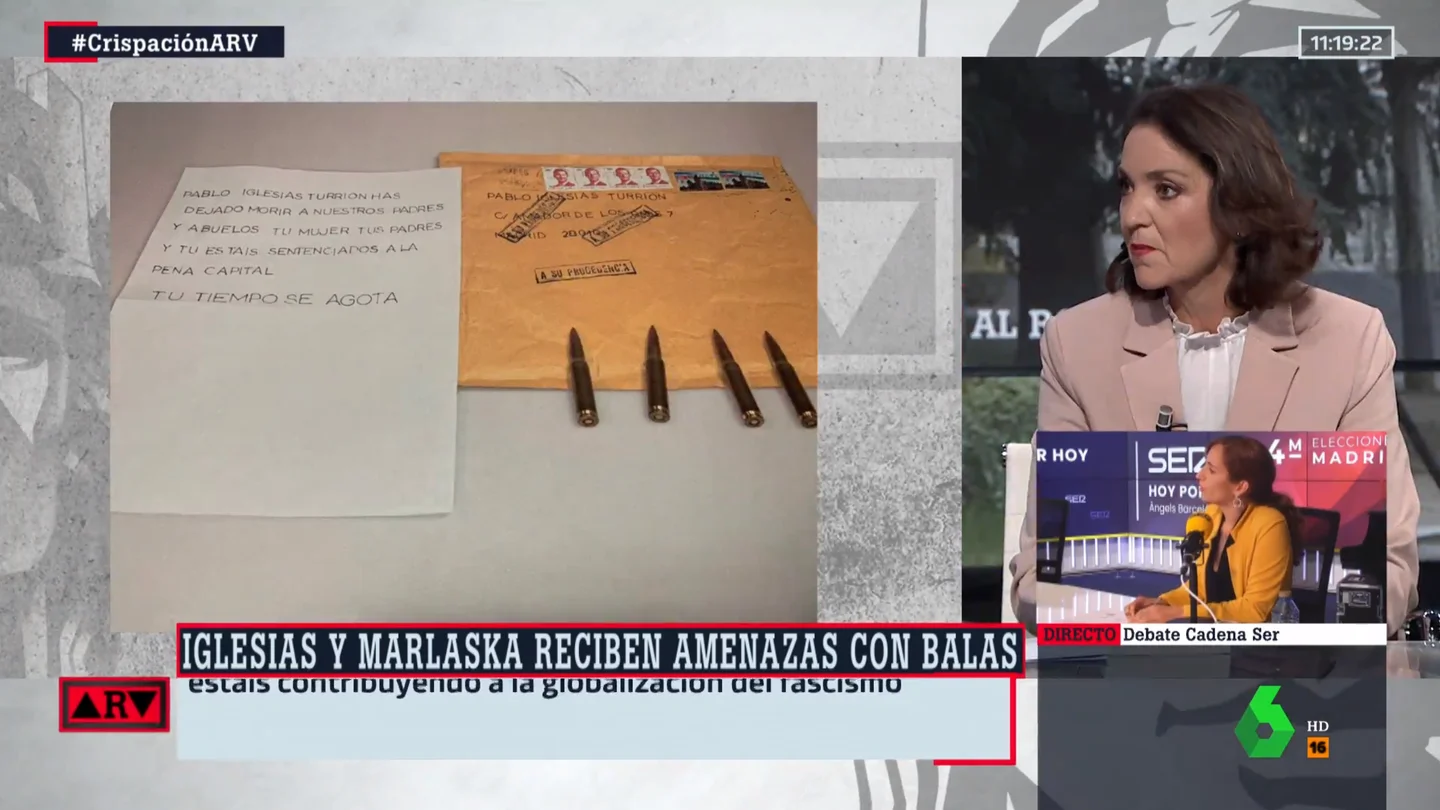 Al rojo vivo (23-04-21) La condena de Reyes Maroto a las amenazas a Iglesias y Marlaska: "El discurso del odio tiene consecuencias" Al rojo vivo (23-04-21) La condena de Reyes Maroto a las amenazas a Iglesias y Marlaska: "El discurso del odio tiene consecuencias"
