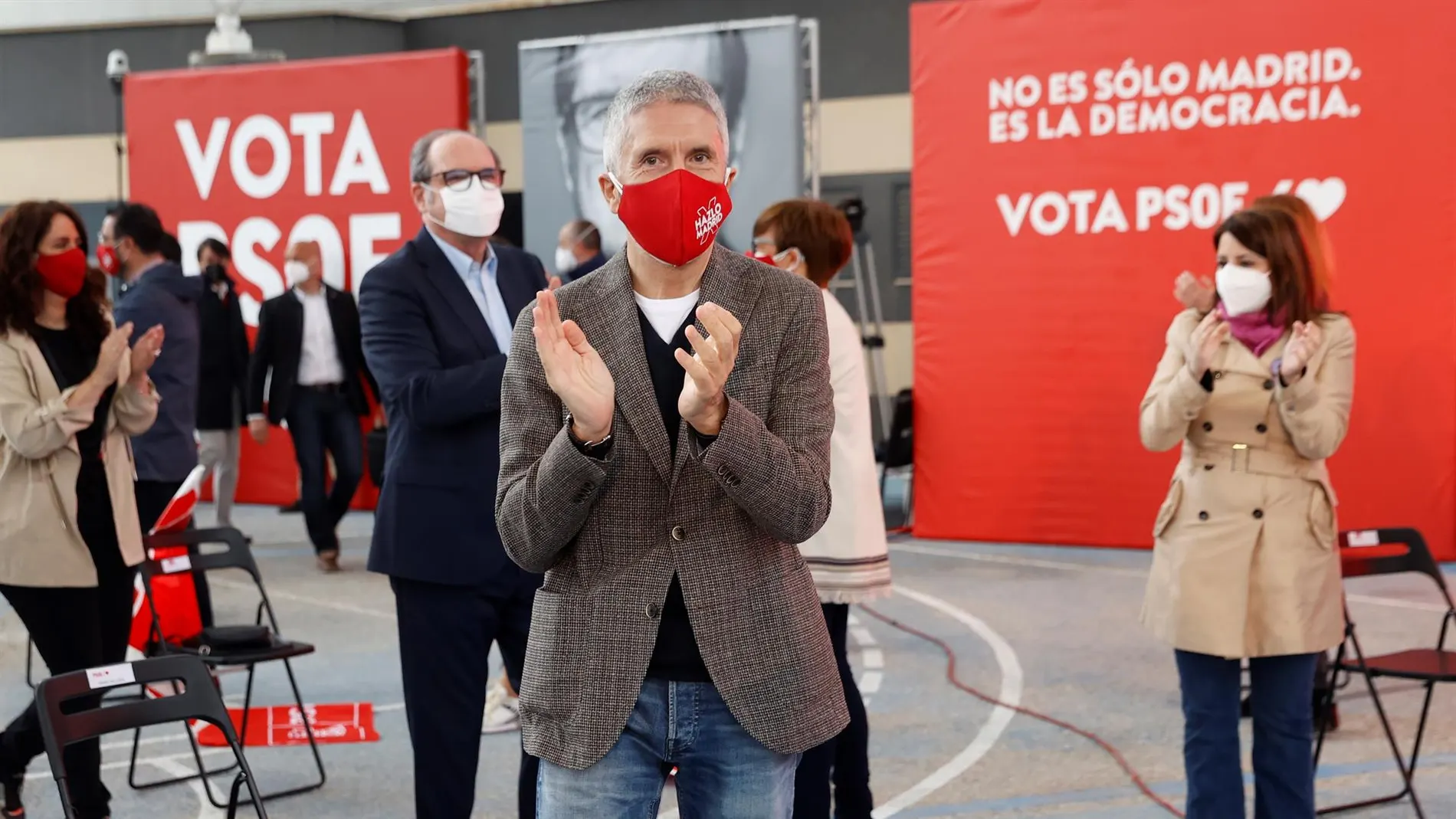 El ministro del Interior, Fernando Grande-Marlaska, asiste a un acto de campaña del PSOE en Getafe