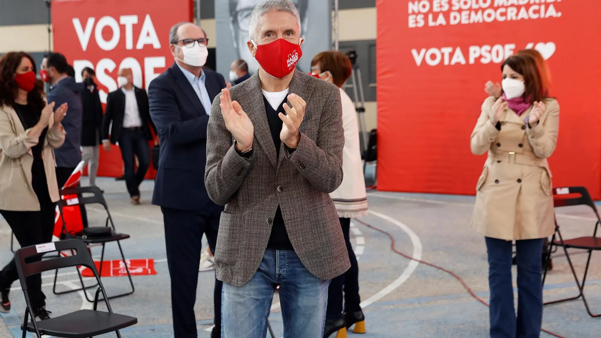 El ministro del Interior, Fernando Grande-Marlaska, asiste a un acto de campaña del PSOE en Getafe