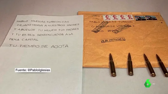 Imagen de la carta enviada a Iglesias con balas Imagen de la carta enviada a Iglesias con balas