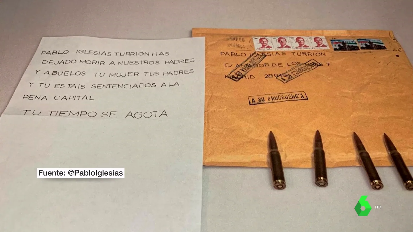 Imagen de la carta enviada a Iglesias con balas Imagen de la carta enviada a Iglesias con balas