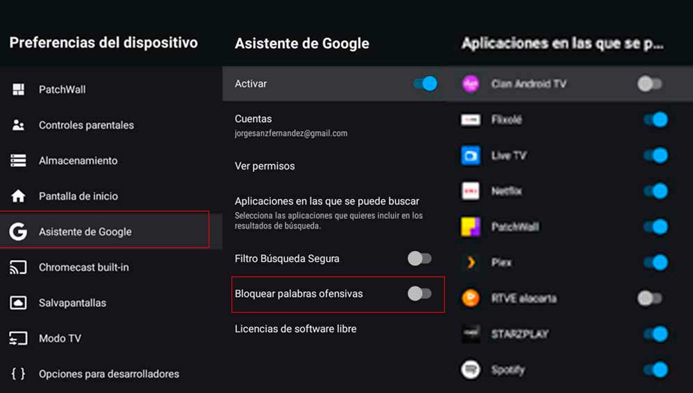 Activando el bloque de palabras malsonantes