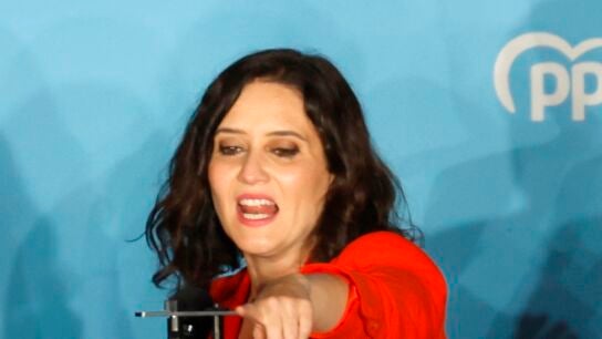 Isabel D&iacute;az Ayuso celebra su victoria en las elecciones madrile&ntilde;as en la sede del PP