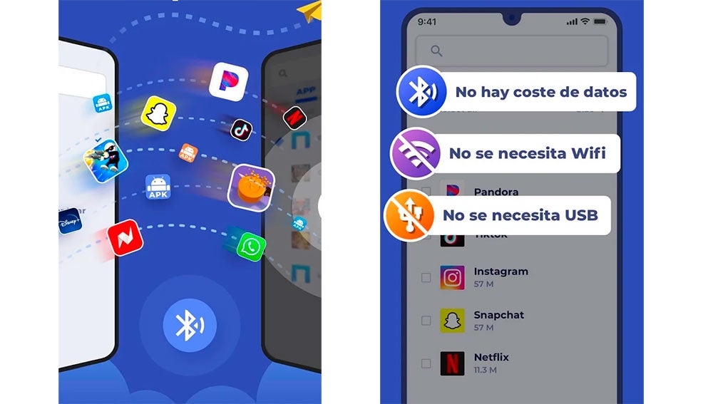 Puedes enviar cualquier app mediante Bluetooth