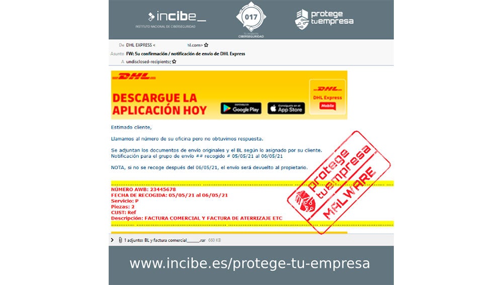 El correo que suplanta a DHL