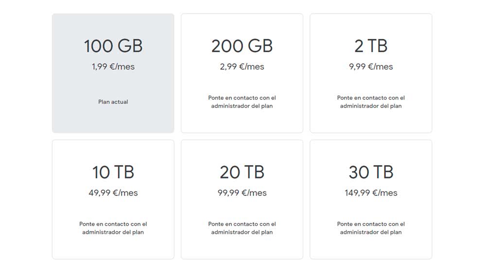 Planes disponible en Google One