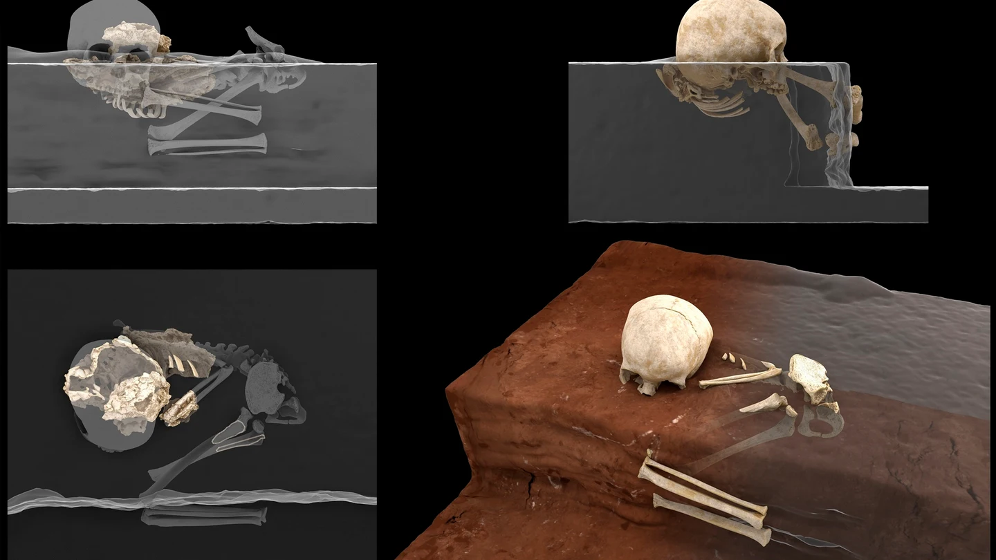 Reconstrucción virtual de los restos del homínido de Panga ya Saidi en la cavidad EFE