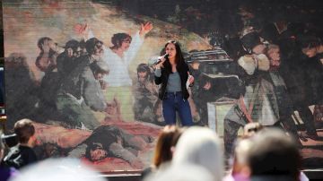 Ione Belarra en un acto del partido en Móstoles