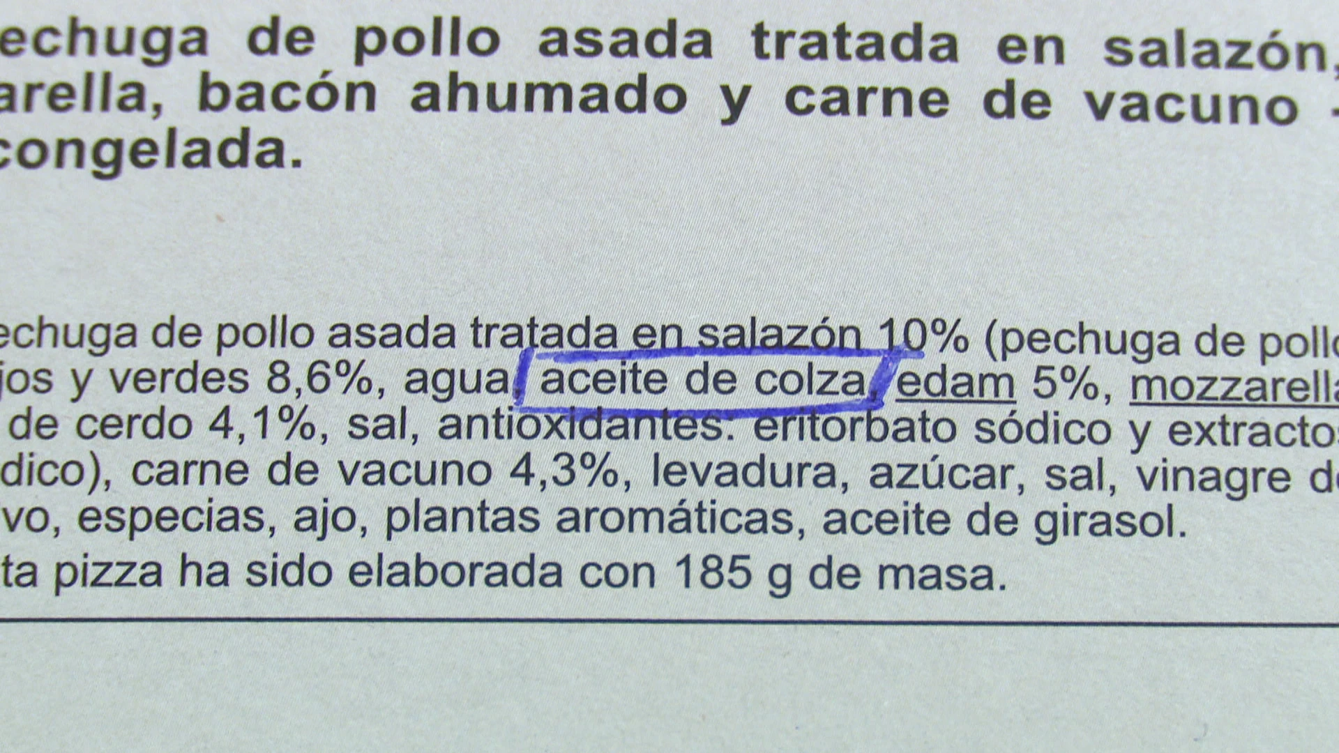 Alimento con aceite de colza