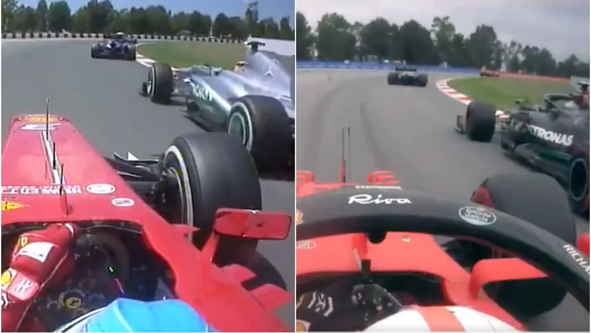 A la izquierda, Fernando Alonso adelantando a Lewis Hamilton en 2013. A la derecha Leclerc pasando a Valtteri Bottas el pasado fin de semana.