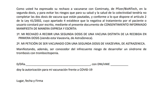 Este es el consentimiento que debes firmar para vacunarte con la segunda dosis de AstraZeneca Este es el consentimiento que debes firmar para vacunarte con la segunda dosis de AstraZeneca