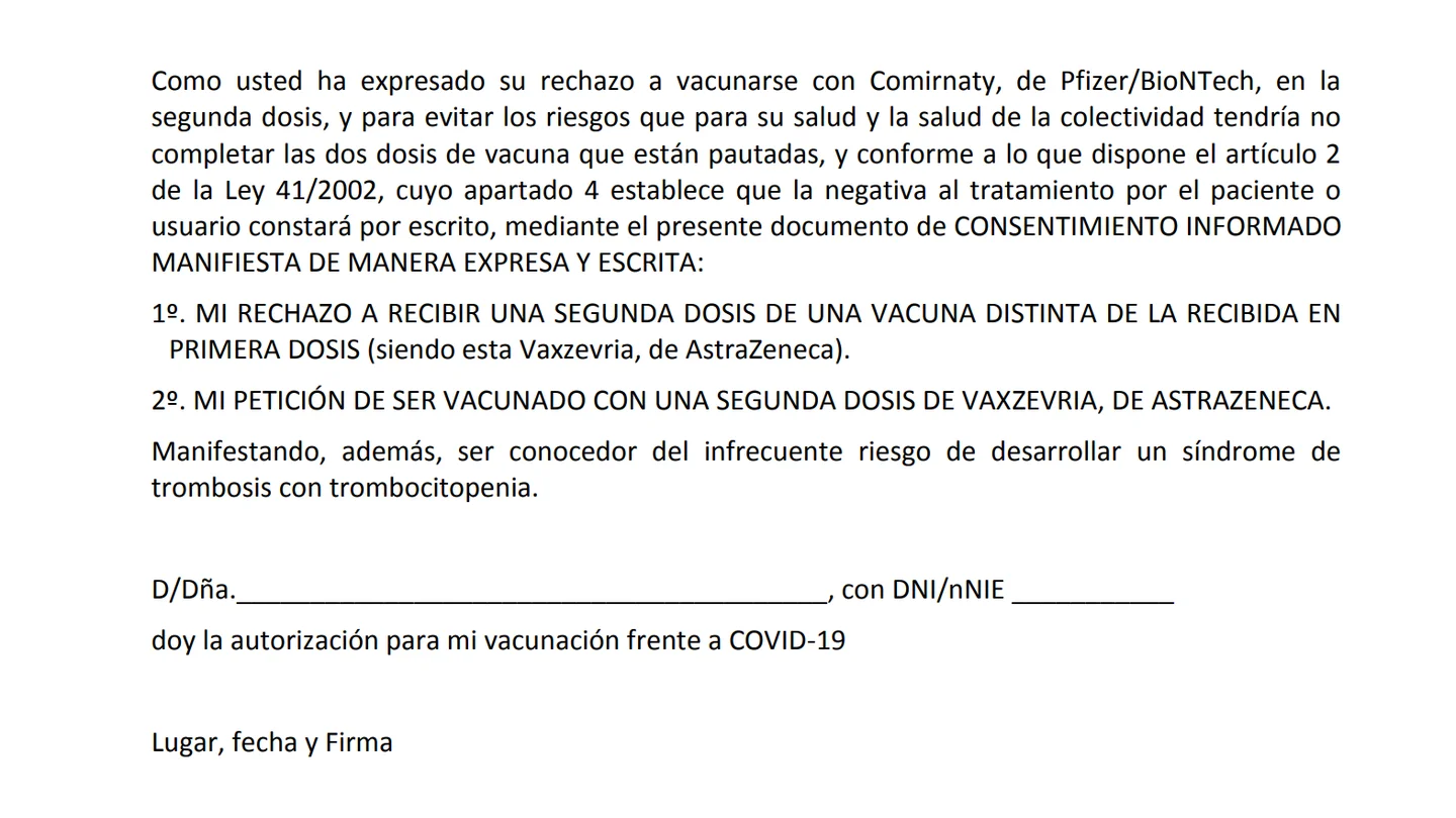 Este es el consentimiento que debes firmar para vacunarte con la segunda dosis de AstraZeneca Este es el consentimiento que debes firmar para vacunarte con la segunda dosis de AstraZeneca