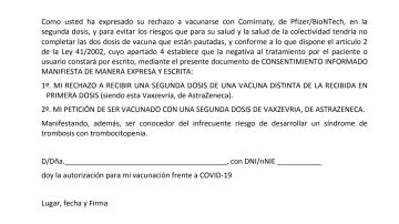 Este es el consentimiento que debes firmar para vacunarte con la segunda dosis de AstraZeneca