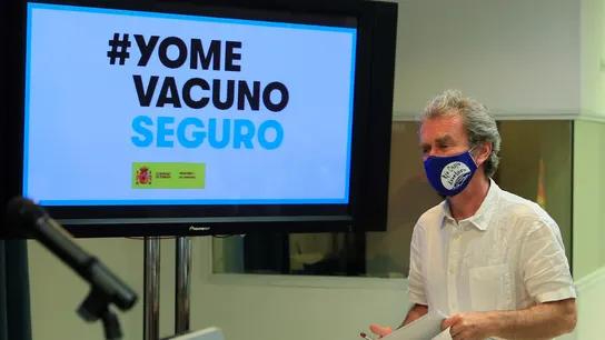 Fernando Simón, durante la rueda de prensa ofrecida este lunes en el Ministerio de Sanidad Fernando Simón, durante la rueda de prensa ofrecida este lunes en el Ministerio de Sanidad