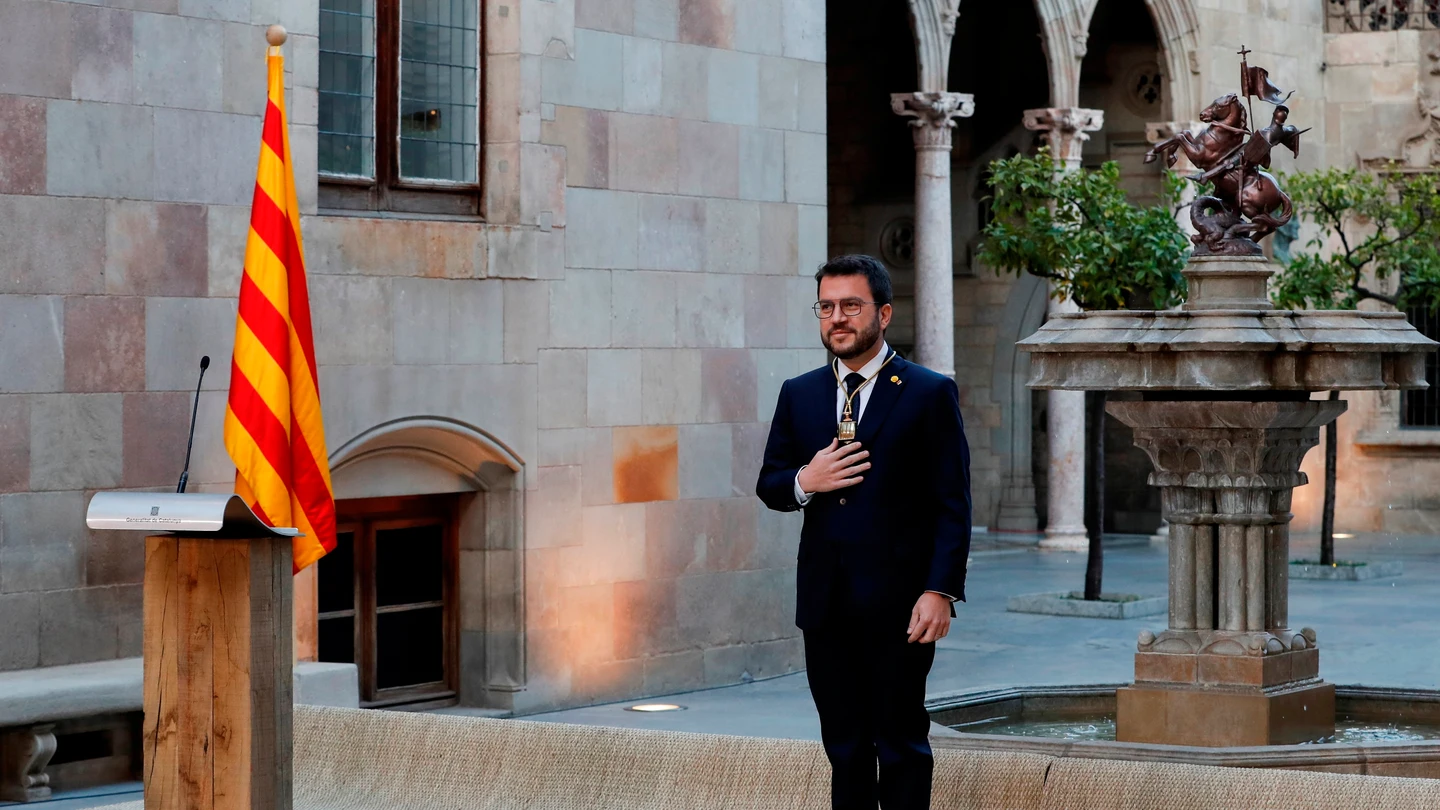 Pere Aragonès, durante la toma de posesión de su cargo como nuevo president de la Generalitat Pere Aragonès, durante la toma de posesión de su cargo como nuevo president de la Generalitat