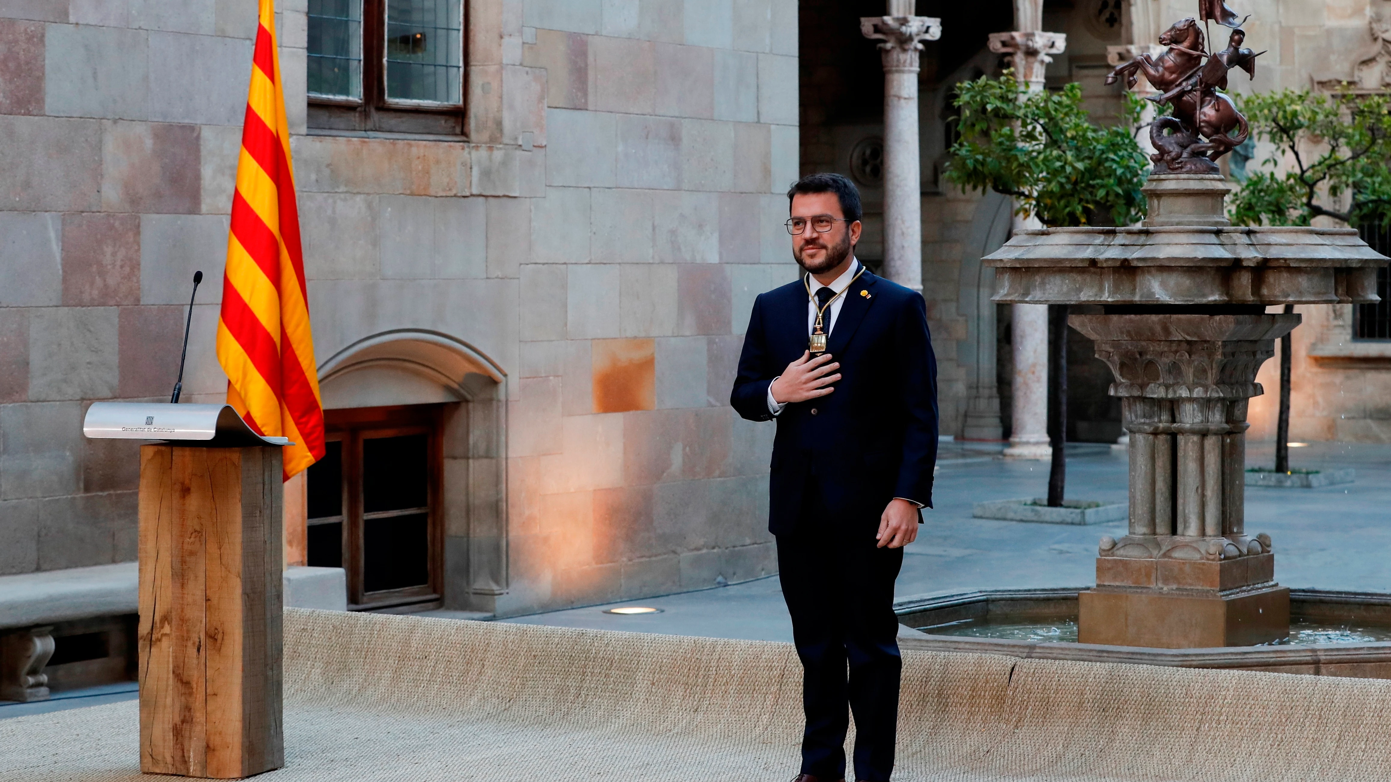 Pere Aragonès, durante la toma de posesión de su cargo como nuevo president de la Generalitat