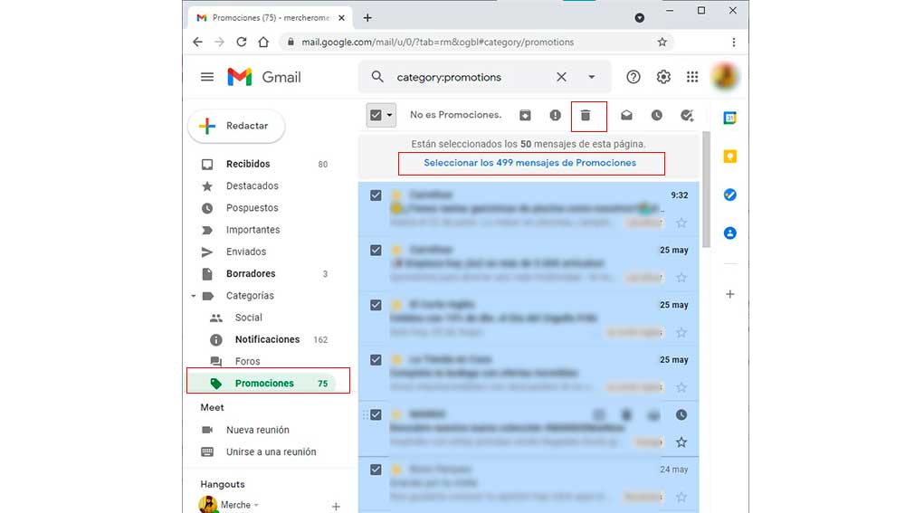 Usa filtros y borra más rápidamente los correos