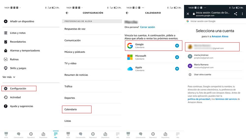 Añadiendo cuentas a Alexa