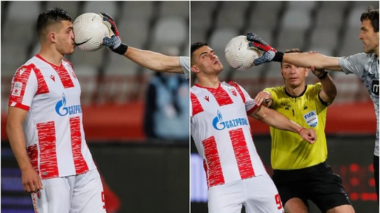 Nikola Krstovic, delantero del Estrella Roja, y Vladimir Stojkovic, meta del Partizan Nikola Krstovic, delantero del Estrella Roja, y Vladimir Stojkovic, meta del Partizan