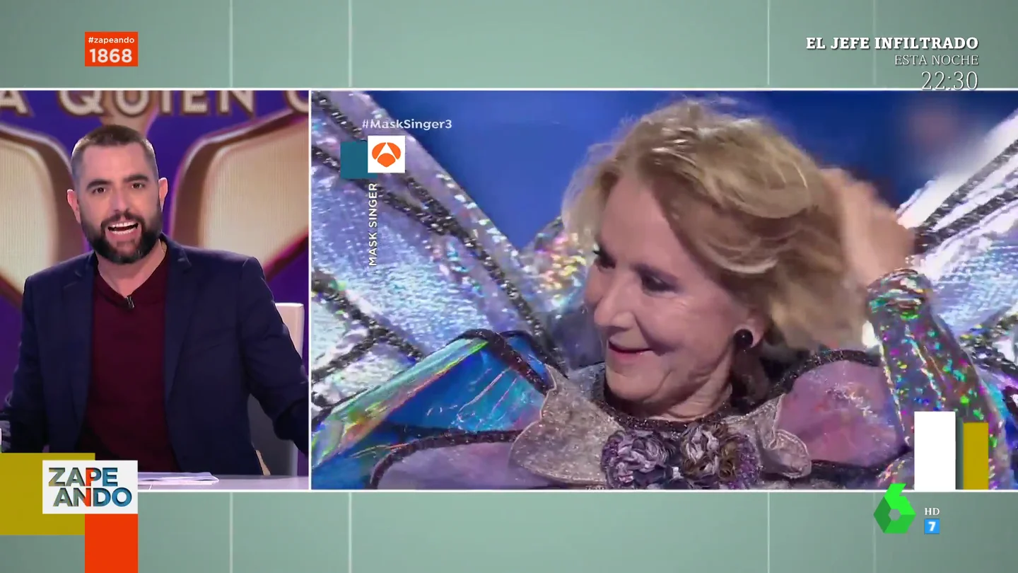 Así reacciona Dani Mateo al ver a Esperanza Aguirre disfrazada de mariposa en Mask Singer: "¿Estamos locos?" Así reacciona Dani Mateo al ver a Esperanza Aguirre disfrazada de mariposa en Mask Singer: "¿Estamos locos?"