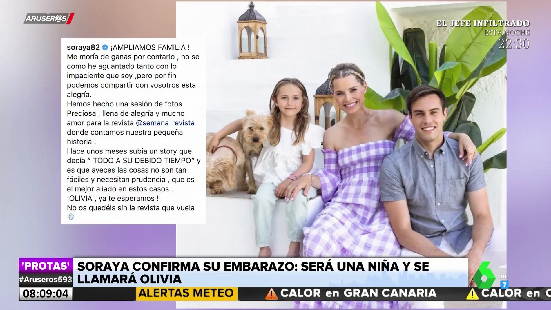 Soraya Arnelas anuncia que está embarazada de una niña que se llamará Olivia