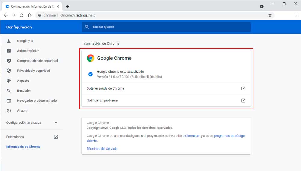 Actualizar la versión de Chrome