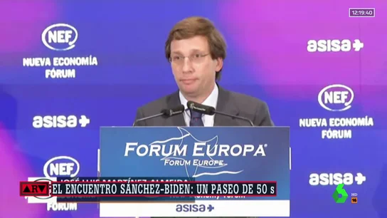 La broma de Almeida sobre la conversación entre Sánchez y el presidente de EEUU: "Estos 29 segundos se les han hecho tan eternos como a Biden" La broma de Almeida sobre la conversación entre Sánchez y el presidente de EEUU: "Estos 29 segundos se les han hecho tan eternos como a Biden"