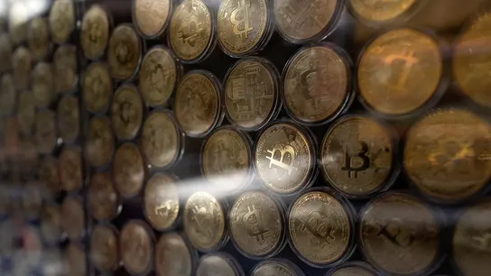 Varios distintivos de bitcoin El bitcoin cae un 50% en tan solo dos meses