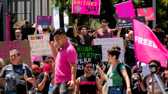Decenas de manifestantes se aglomeran en la puerta del Juzgado de los Ángeles para mostrar su apoyo a Spears Britney
