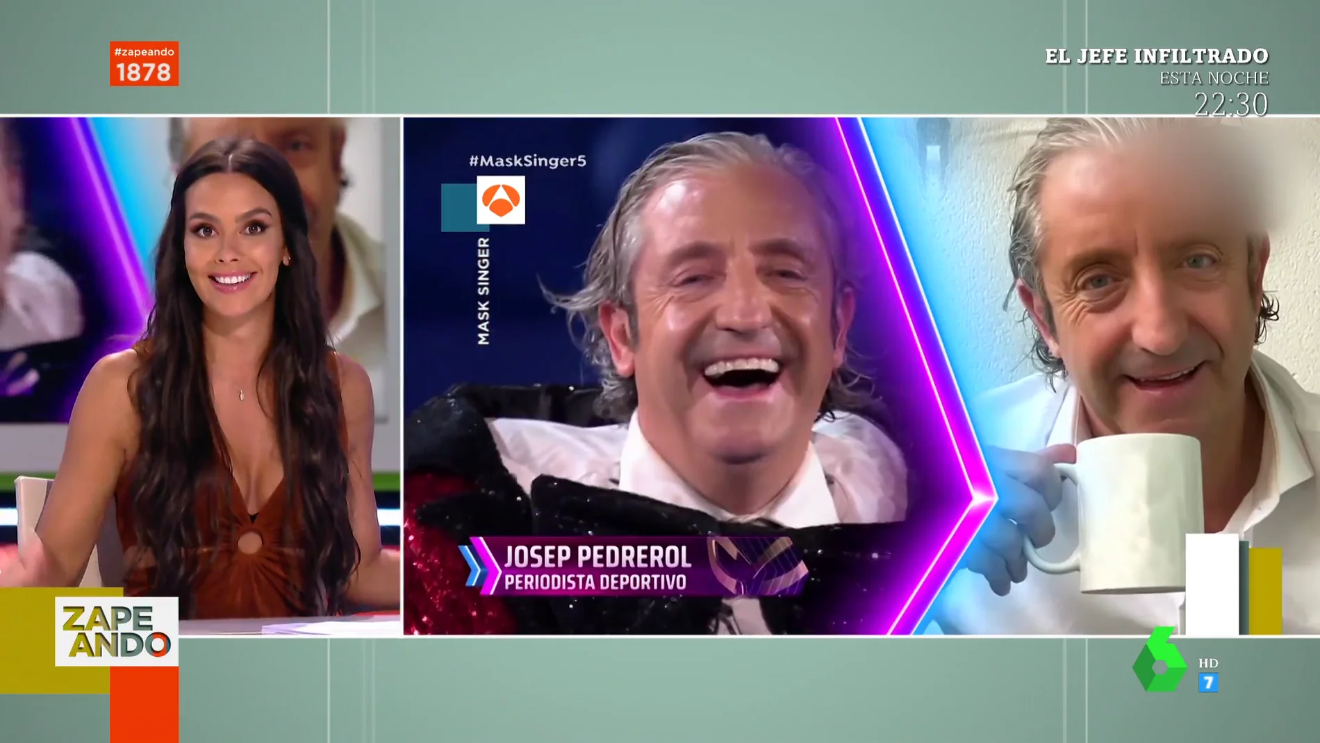 La reacción de Cristina Pedroche al descubrir a Josep Pedrerol disfrazado Rana en Mask Singer: "Me meo con él"