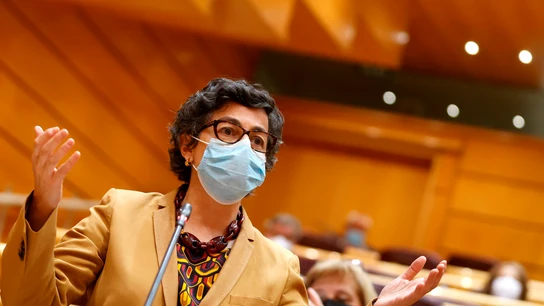 La ministra de Asuntos Exteriores, Arancha González Laya, interviene en la sesión de control al Gobierno celebrada este martes en el Senado. La ministra de Asuntos Exteriores, Arancha González Laya, interviene en la sesión de control al Gobierno celebrada este martes en el Senado.