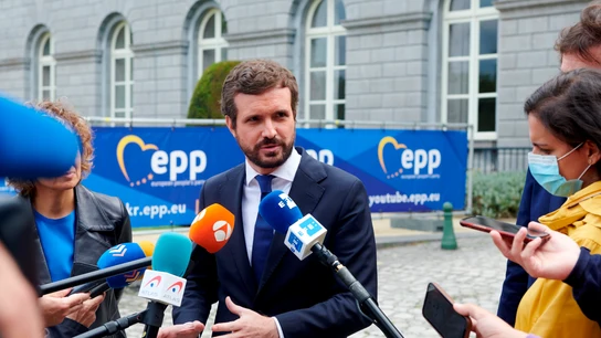 El presidente del Partido Popular, Pablo Casado, atiende a los medios El presidente del Partido Popular, Pablo Casado, atiende a los medios