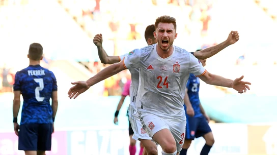 Aymeric Laporte celebra su primer gol con España ante Eslovaquia Aymeric Laporte celebra su primer gol con España ante Eslovaquia