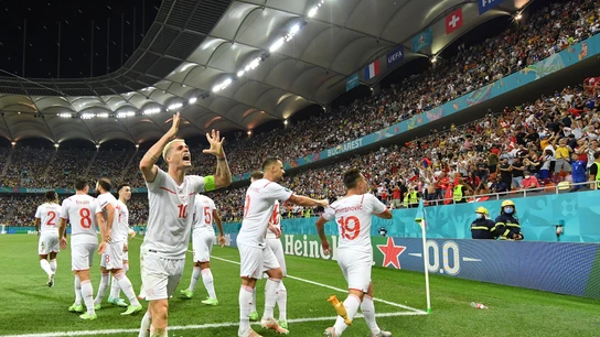 Suiza celebra un gol en la Eurocopa Suiza celebra un gol en la Eurocopa