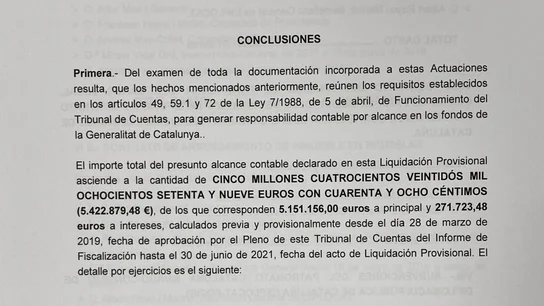 Captura de la liquidación provisional del Tribunal de Cuentas, en la que se marca el importe a pagar por los responsables del Procés Tribunal de Cuentas