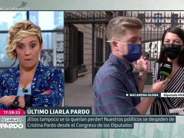 La cara de Cristina pardo ante el mensaje de Macarena Olona (Vox) por su mensaje de despedida en Liarla Pardo