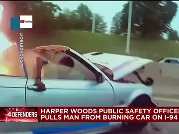 Las espeluznantes imágenes del rescate de un hombre atrapado en un coche ardiendo