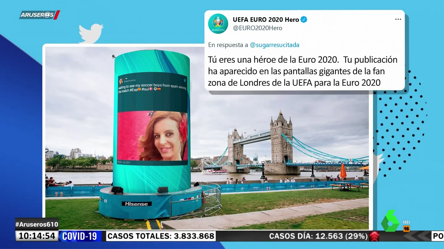 Sonia Monroy se cuela en una fan zone de la UEFA en Londres tras el España-Suiza: "Eres nuestra heroína" Sonia Monroy se cuela en una fan zone de la UEFA en Londres tras el España-Suiza: "Eres nuestra heroína"
