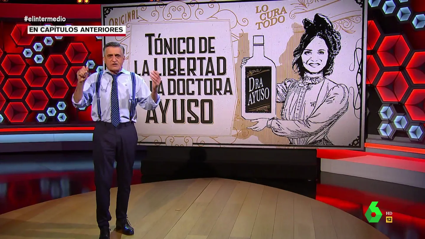 Wyoming presenta 'El tónico de la libertad de la señora Ayuso': "Cura la economía, las pandemias y hasta el mal aliento" Wyoming presenta 'El tónico de la libertad de la señora Ayuso': "Cura la economía, las pandemias y hasta el mal aliento"