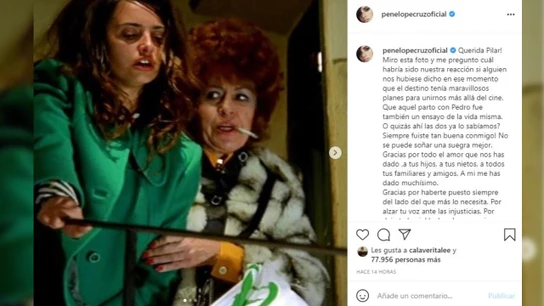 La publicación que ha compartido Penélope Cruz tras el fallecimiento de Pilar Bardem La publicación que ha compartido Penélope Cruz tras el fallecimiento de Pilar Bardem