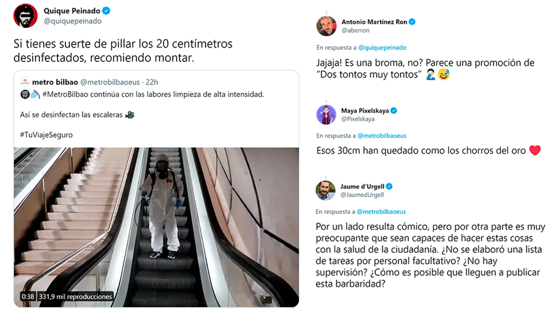 El método del metro de Bilbao para desinfectar escaleras mecánicas que ha enfurecido a Twitter&quot; ¿Es una broma, no?&quot;