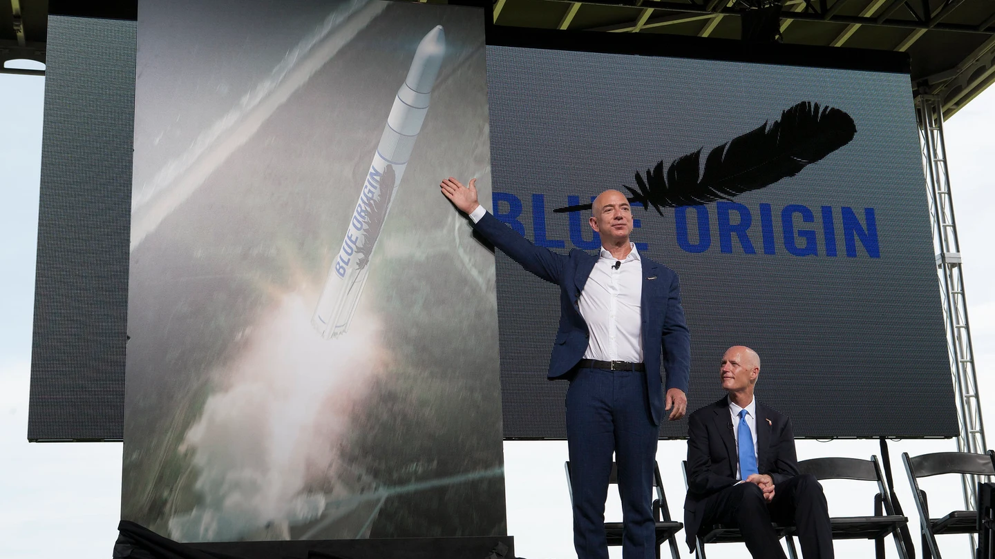 Jeff Bezos en una presentación de la compañía Blue Origin Jeff Bezos en una presentación de la compañía Blue Origin