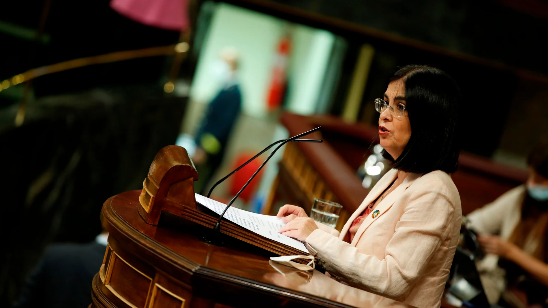 La ministra de Sanidad Carolina Darias, durante su intervención en el pleno que este miércoles celebra el Congreso 