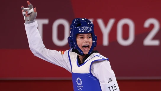 Adriana Cerezo celebra una de sus victorias en los Juegos Olímpicos de Tokio Adriana Cerezo celebra una de sus victorias en los Juegos Olímpicos de Tokio