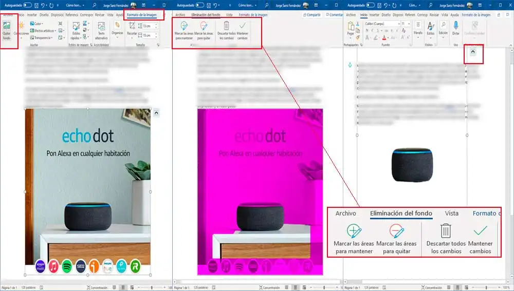 Eliminado el fondo de la fotos en Word y Powerpoint