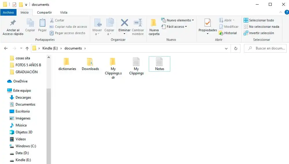 Copiando el archivo de texto al Kindle Copiando el archivo de texto al Kindle