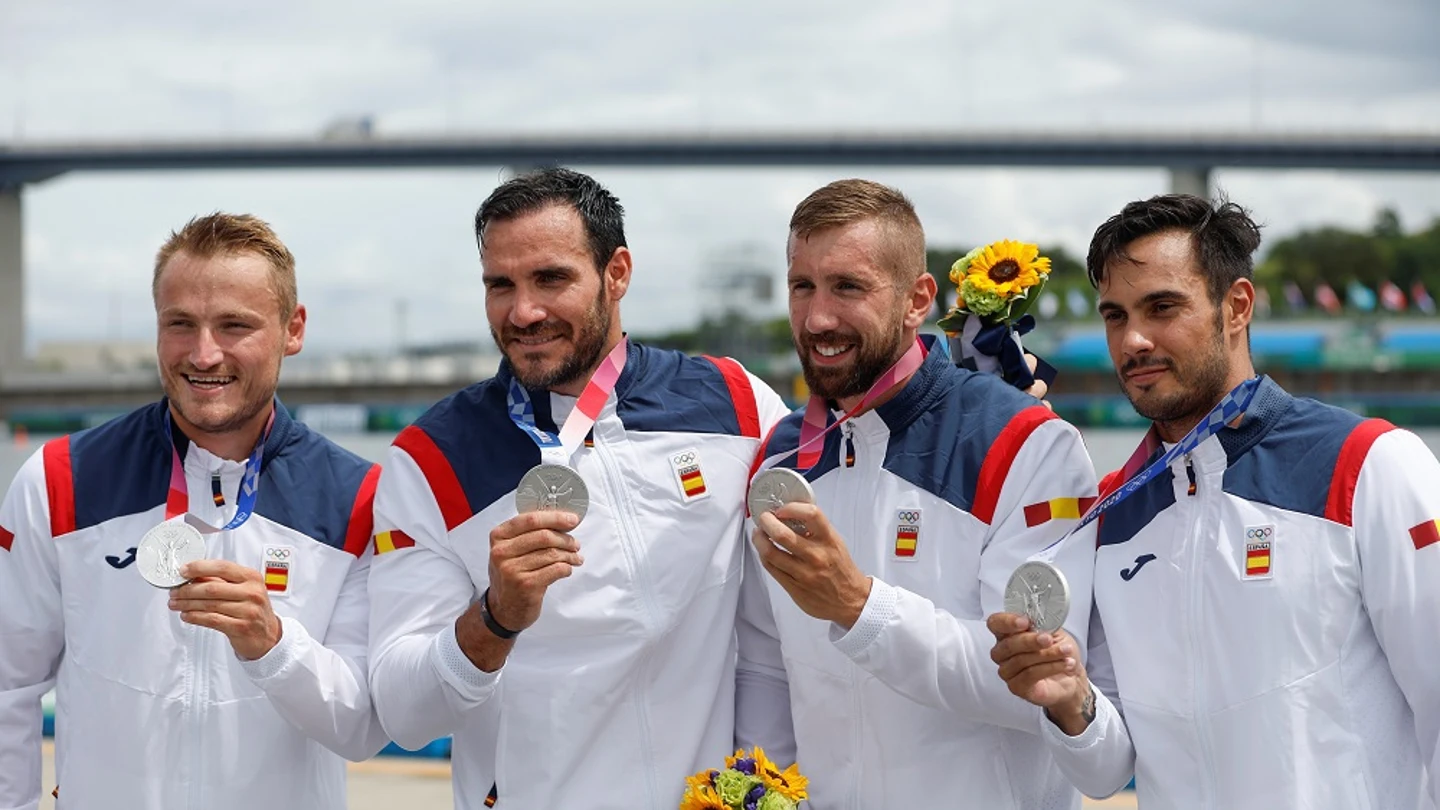 Los españoles Saúl Craviotto, Marcus Cooper Walz, Carlos Arévalo y Rodrigo Germade, medalla de plata en la prueba del K4 500 metros de piragüismo Los españoles Saúl Craviotto, Marcus Cooper Walz, Carlos Arévalo y Rodrigo Germade, medalla de plata en la prueba del K4 500 metros de piragüismo