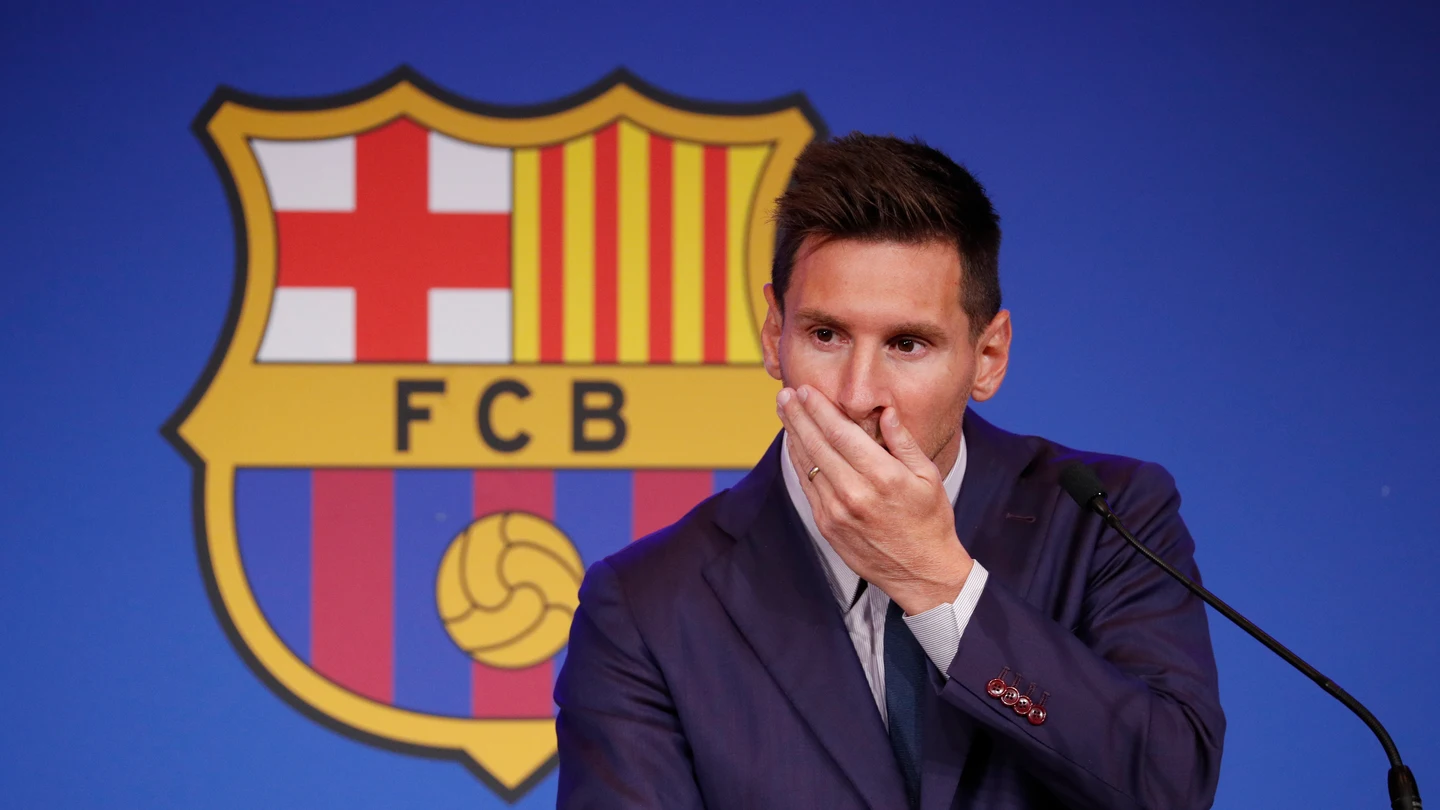 Leo Messi, durante la rueda de prensa de su adiós al Barça Leo Messi, durante la rueda de prensa de su adiós al Barça