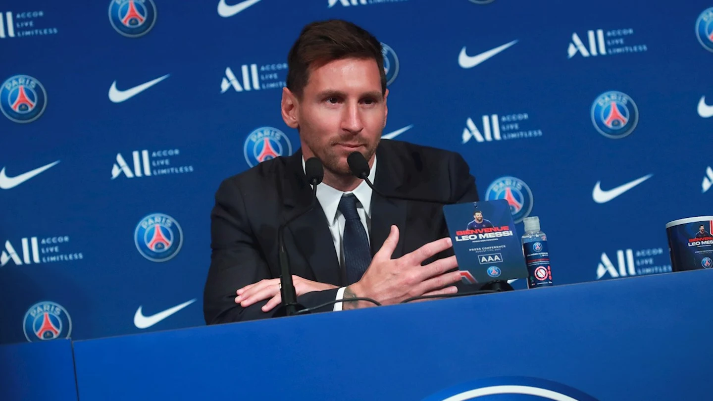 Leo Messi en su presentación como jugador del Paris Saint Germain Leo Messi en su presentación como jugador del Paris Saint Germain